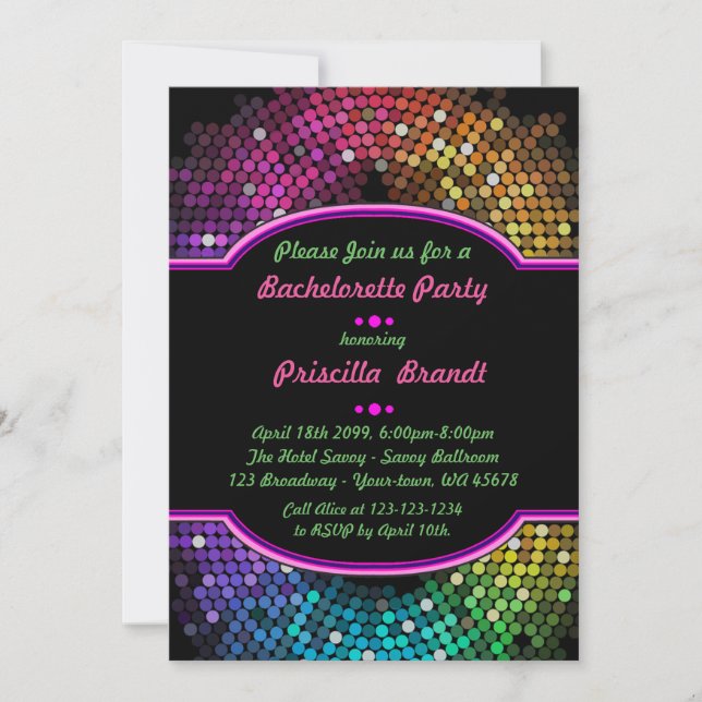 Invitation Bachelorette invitation, tendance, chic, Disco (Devant)