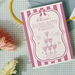Invitation Bachelorette & Itinéraire Retro Rose Bow & Martini