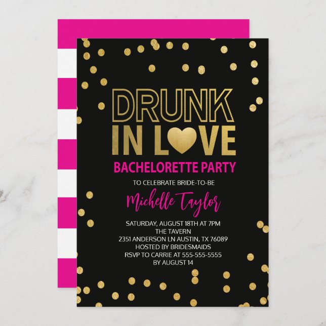 Invitation Bachelorette ivre (Devant / Derrière)