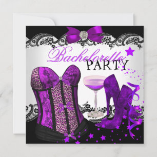 Invitation Bachelorette Leopard Champagne Corset Violet