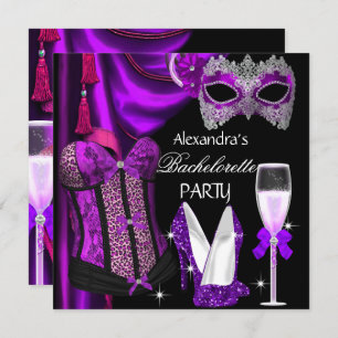 Invitation Bachelorette Leopard Champagne Masqué Violet