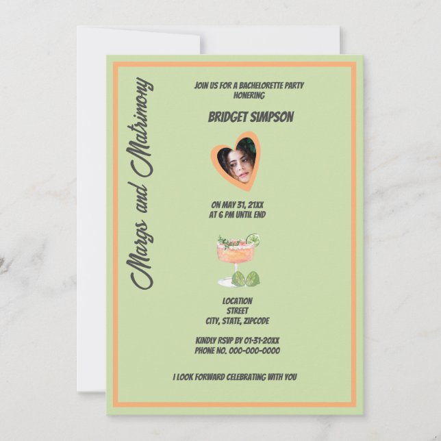 Invitation Bachelorette margs et photo de la partie matrimoni (Devant)