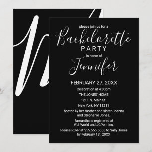 Invitation Bachelorette minimaliste noire de typographie blan