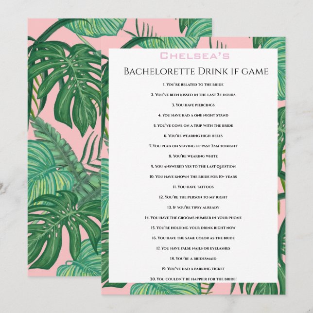 Invitation Bachelorette moderne Boire Partie de jeu (Devant / Derrière)