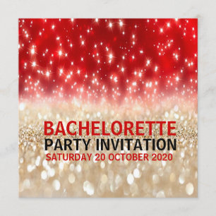 Invitation Bachelorette moderne Festif Red&Gold Sparkles