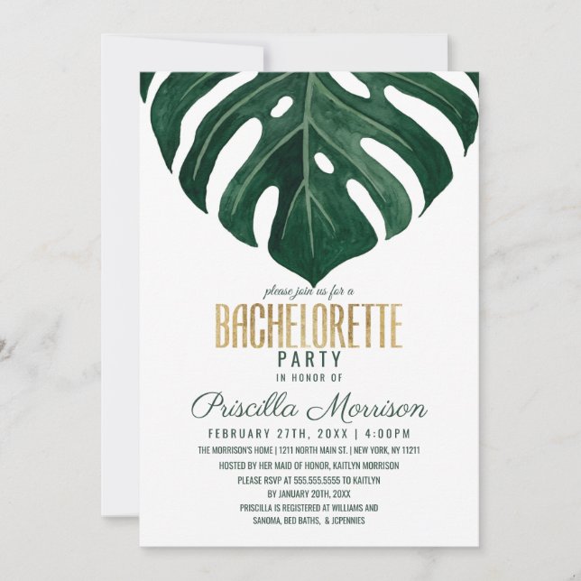 Invitation Bachelorette moderne Tropical Swiss Cheese Gold (Devant)