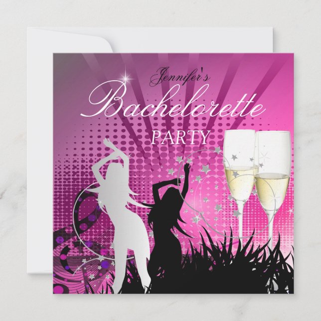 Invitation Bachelorette Noir Rose Blanc Champagne (Devant)
