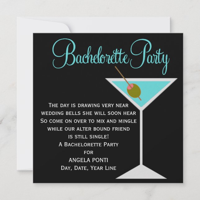 Invitation Bachelorette noire et Turquoise (Devant)