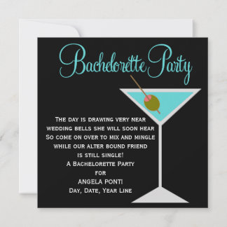 Invitation Bachelorette noire et Turquoise