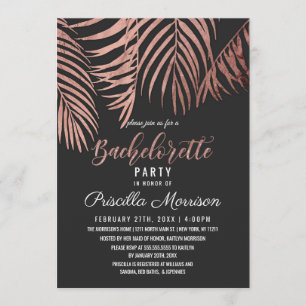 Invitation Bachelorette noire Rose Gold Palm Tree