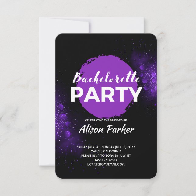 Invitation Bachelorette noire violette (Devant)