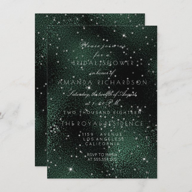 Invitation Bachelorette nuptiale des étoiles d'argent vert pr (Devant / Derrière)