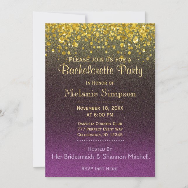 Invitation Bachelorette | Or et pourpre (Devant)