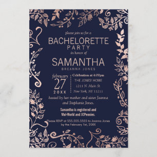 Invitation Bachelorette or Floral Rose de la marine