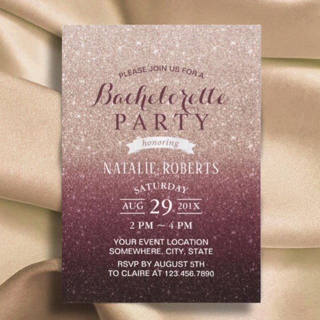 Invitation Bachelorette Parti moderne Bourgogne Rose Or Ombre (Créateur téléchargé)