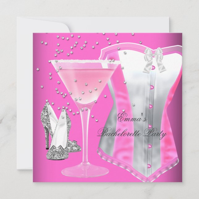 Invitation Bachelorette Parti rose Argent Margarita (Devant)