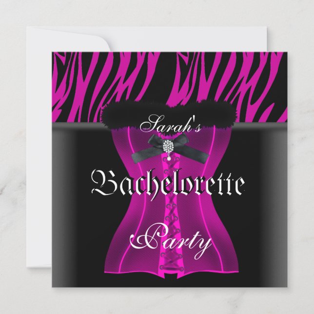 Invitation Bachelorette Parti rose Zèbre noir Corset (Devant)