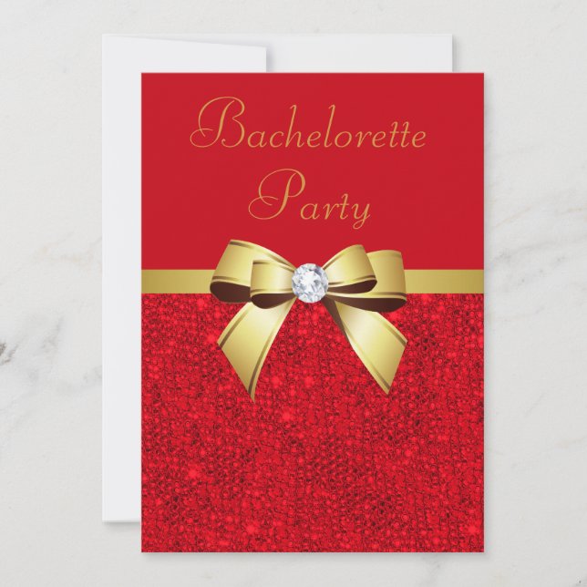 Invitation Bachelorette Parti Rouge Faux Sequins Bow Rouge (Devant)