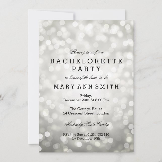Invitation Bachelorette Parties scintillant argent (Devant)