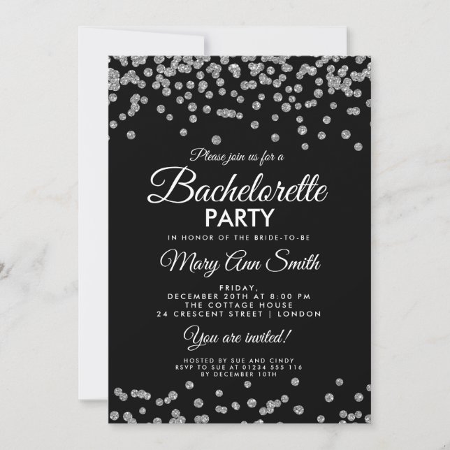Invitation Bachelorette Parties scintillant Argent Confetti N (Devant)