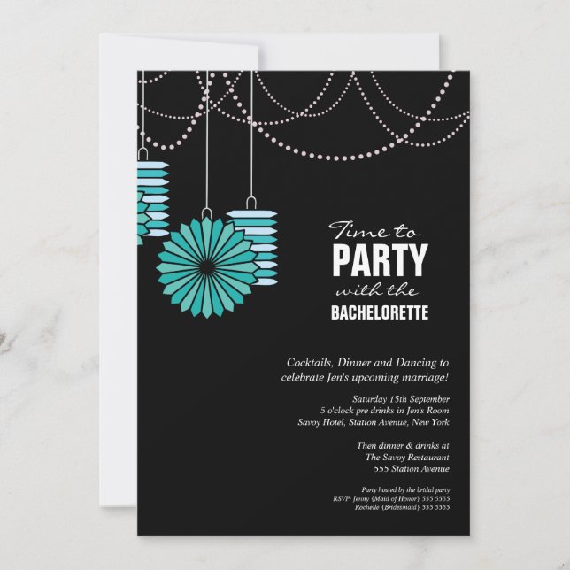 Invitation Bachelorette Party Aqua Blue Paper Lanterns (Devant)