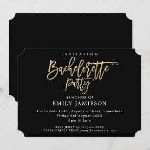 Invitation Bachelorette Party Black Gold Script Typographie