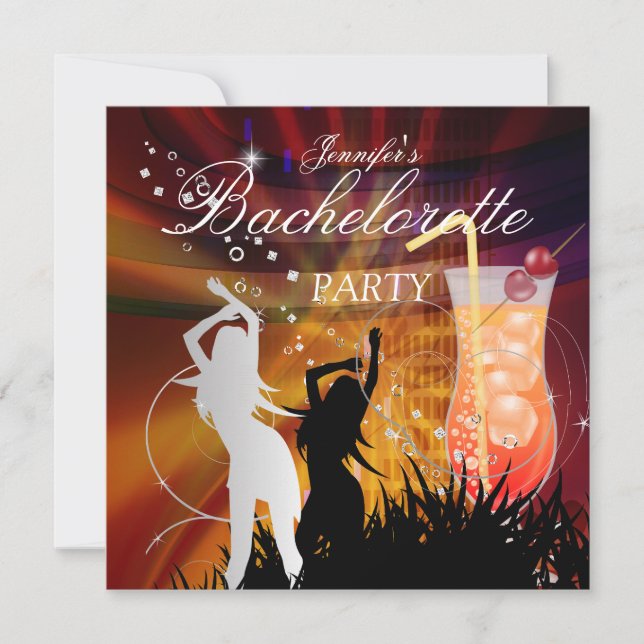 Invitation Bachelorette Party Black Gold White Cocktail (Devant)