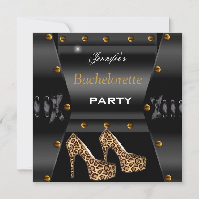 Invitation Bachelorette Party Black Leopard Gold Studs (Devant)