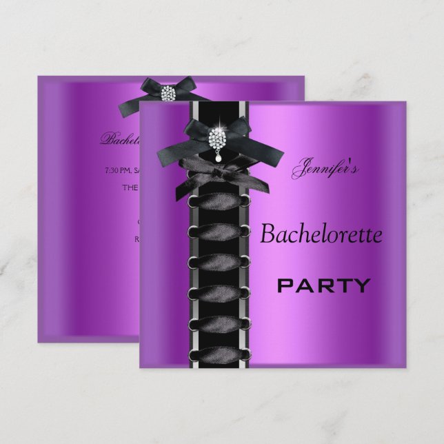 Invitation Bachelorette Party Black violet diamant Cravate (Devant / Derrière)