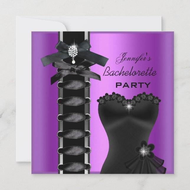 Invitation Bachelorette Party Black violet diamant Cravate (Devant)