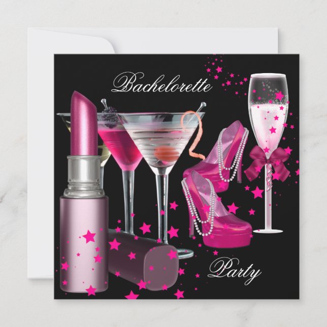 Invitation Bachelorette Party Champagne Rose Boissons (Devant)