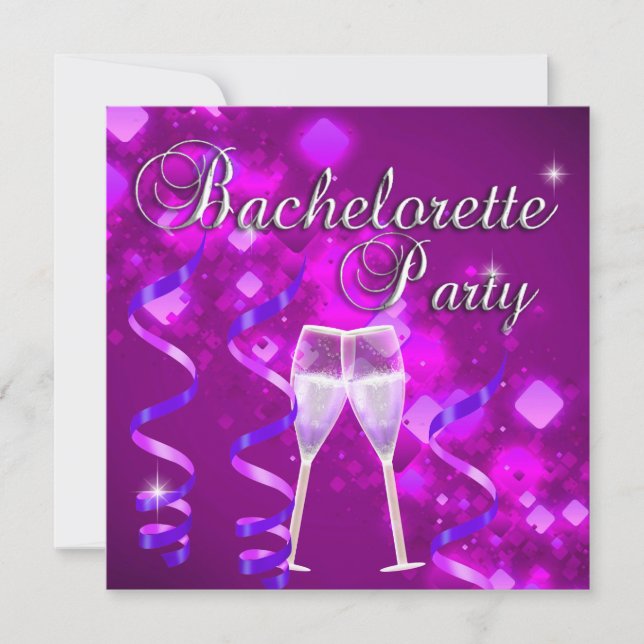 Invitation Bachelorette Party Champagne violet Verre noir (Devant)