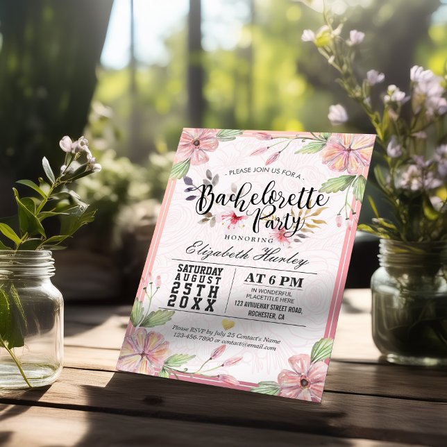 Invitation Bachelorette Party charmant Aquarelle Floral Scrip (Créateur téléchargé)
