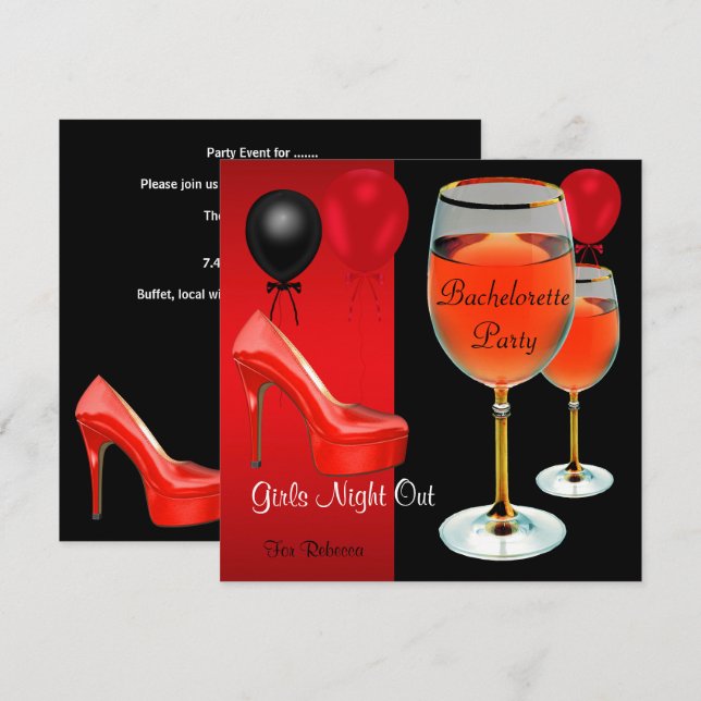Invitation Bachelorette Party Chaussures rouges Hi Talons Vin (Devant / Derrière)