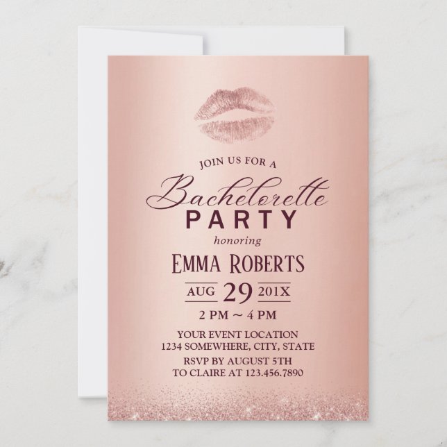 Invitation Bachelorette Party Chic Lips Rose Gold (Devant)