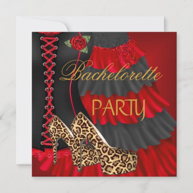 Invitation Bachelorette Party Corset Black Red Robe Chaussure (Devant)