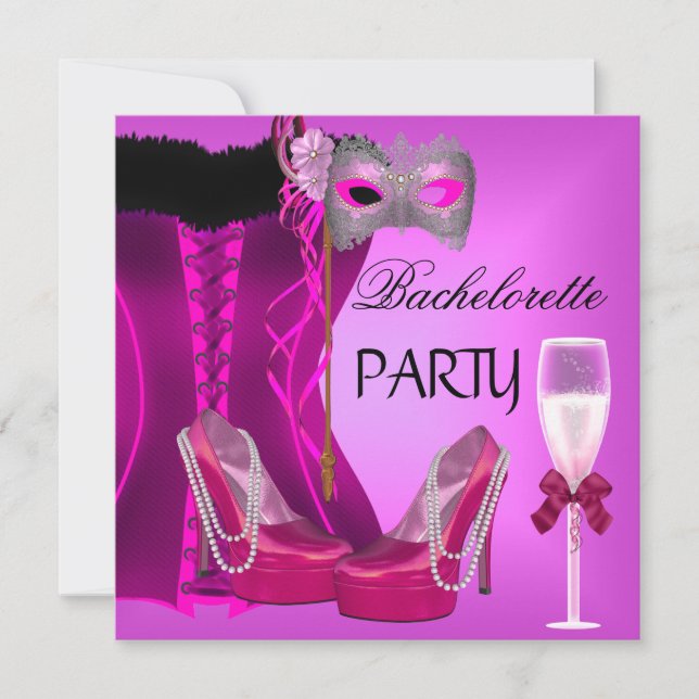 Invitation Bachelorette Party Corset Rose Chaussures Masque (Devant)
