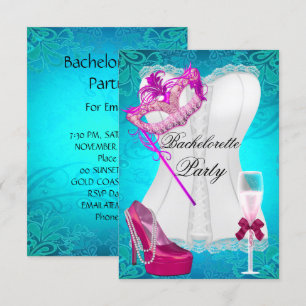Invitation Bachelorette Party Corset Turquoise Rose Chaussure