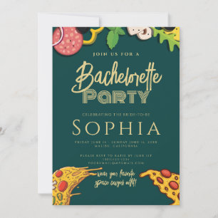 Invitation Bachelorette Party Emerald Gold PIZZA Moderne
