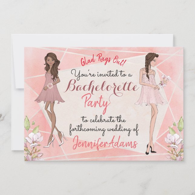 Invitation Bachelorette Party Glamourous Girls Peach Tones (Devant)