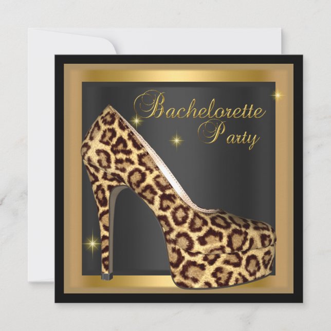 Invitation Bachelorette Party Gold Black Leopard Hi Heel Chau (Devant)