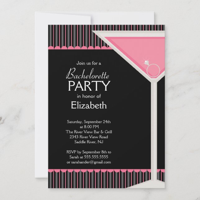 Invitation Bachelorette Party Martini rose Verre (Devant)