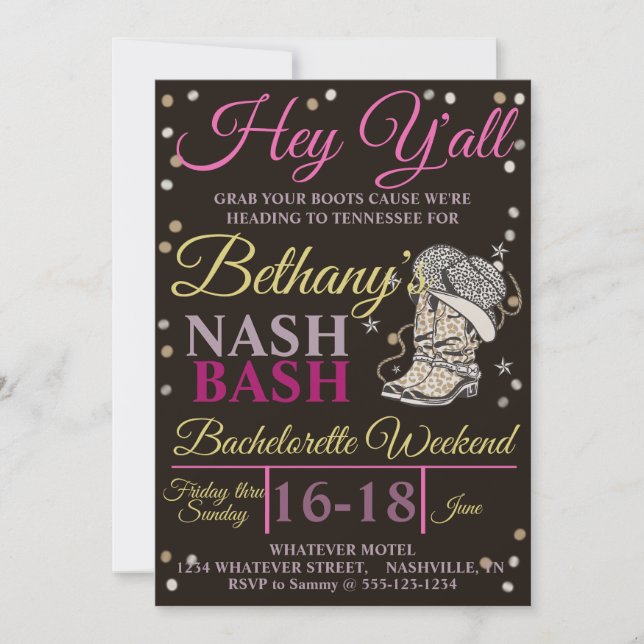 Invitation Bachelorette Party Nash Bash personnalisé (Devant)