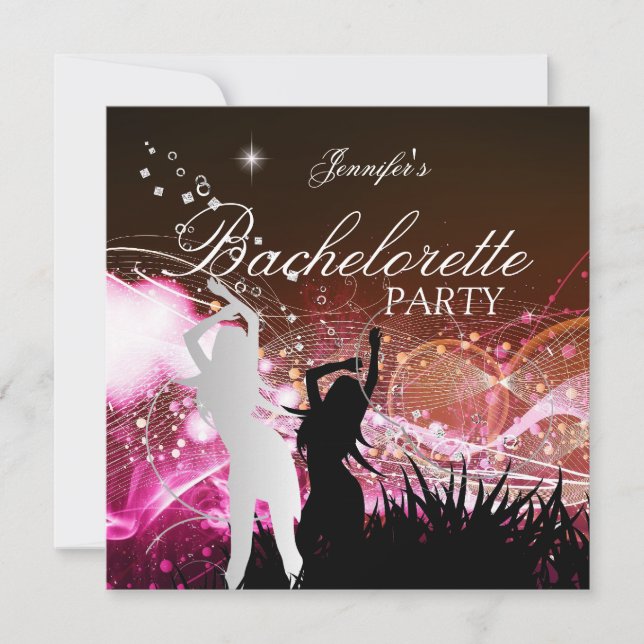 Invitation Bachelorette Party noir rose blanc argent (Devant)