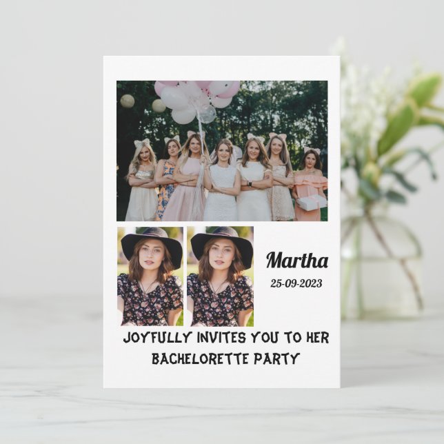 Invitation Bachelorette Party personnalisé 3 Photo Collage (Debout devant)