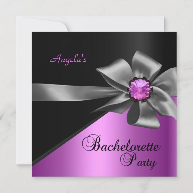 Invitation Bachelorette Party Pink Black Bow Jewel (Devant)