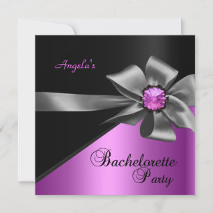 Invitation Bachelorette Party Pink Black Bow Jewel
