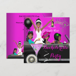 Invitation Bachelorette Party Pink Fun Limo Car Cocktails
