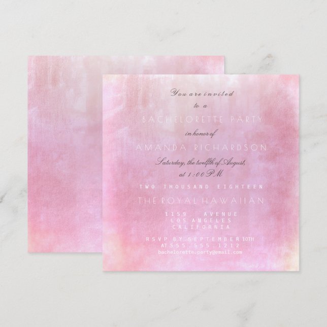 Invitation Bachelorette Party Pink Powder Pastel Aquarelle (Devant / Derrière)