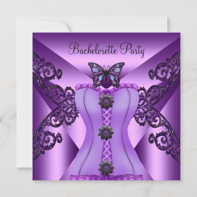 Invitation Bachelorette Party Purple Lilac Corset Papillon (Devant)